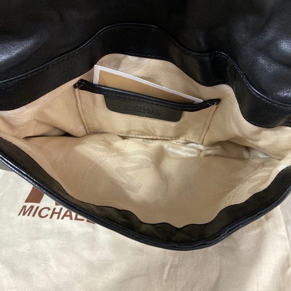 Michael Kors Black Leather Hand Bag Gold Accent - Picture 3 of 6